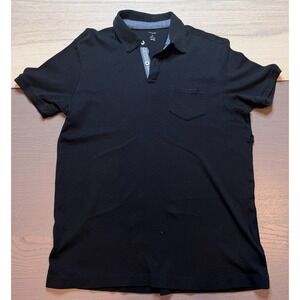 Tahari‎ Polo Shirt Mens Large Black Casual Pocket 100% cotton flawed